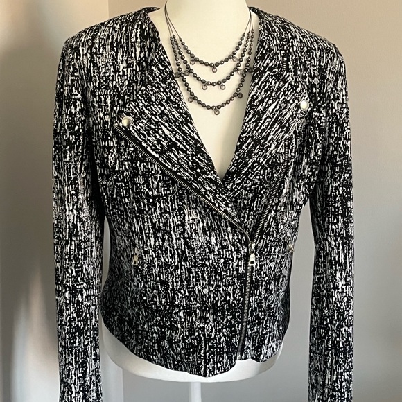 NWT Alice Hope Graphic Black & White Moto style diagonal zip blazer jacket - Picture 2 of 12